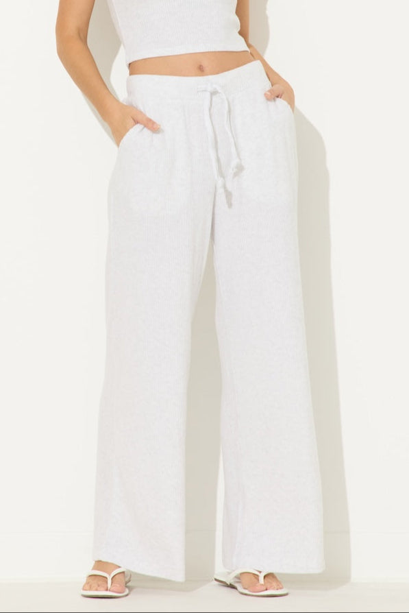 Ash Grey Ribbed Hacci Wide Leg Pants