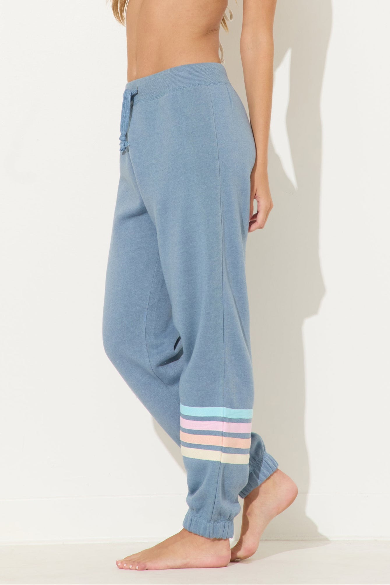 Denim w/ Pastel Stripes Heather Fleece Stripe Jogger