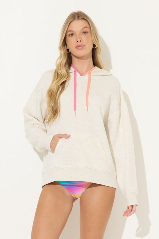 Heather Grey/ Pink Coral Color Block Cloud Fleece Hoodie