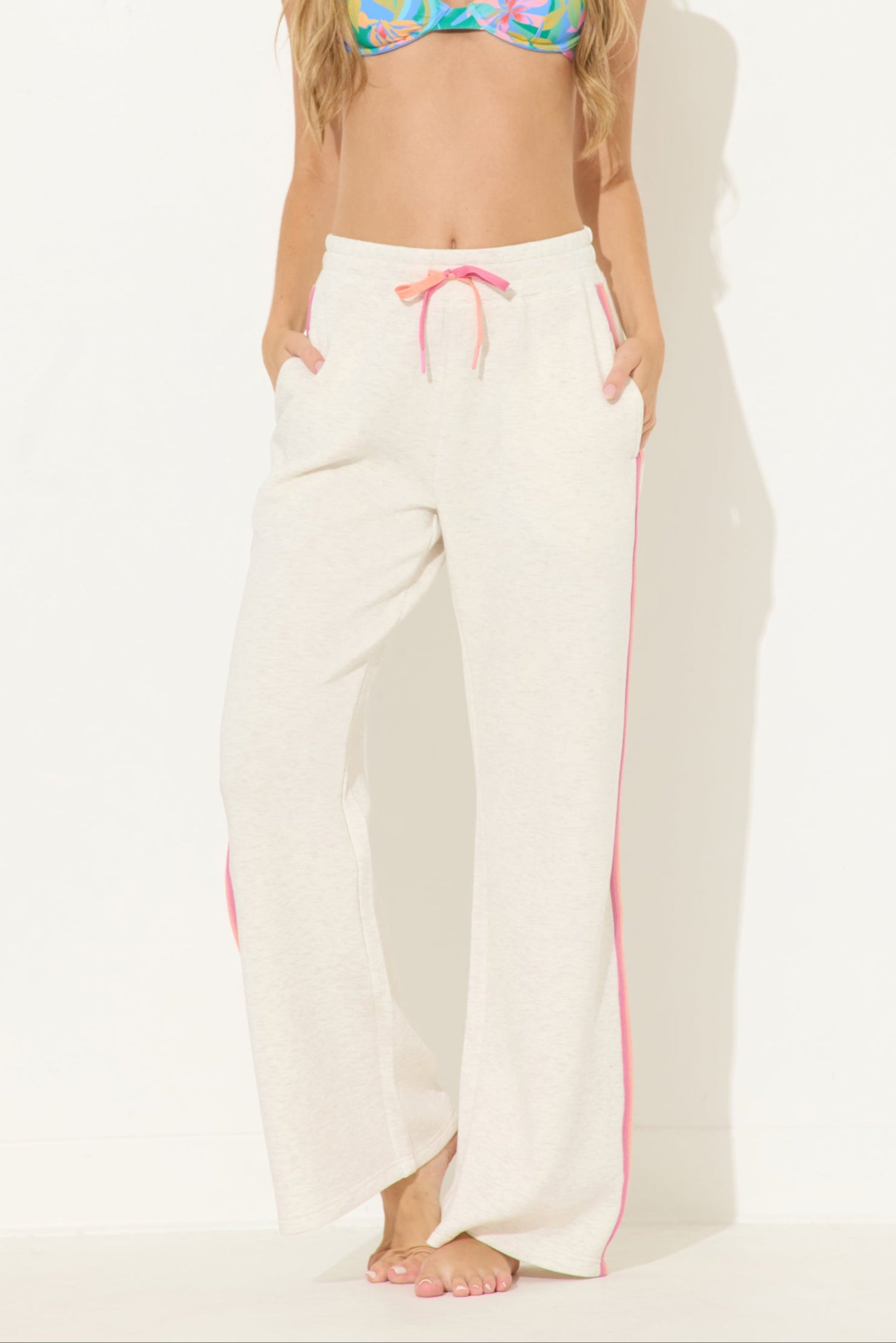 Heather Grey/Pink Coral Color Block Cloud Fleece Pant