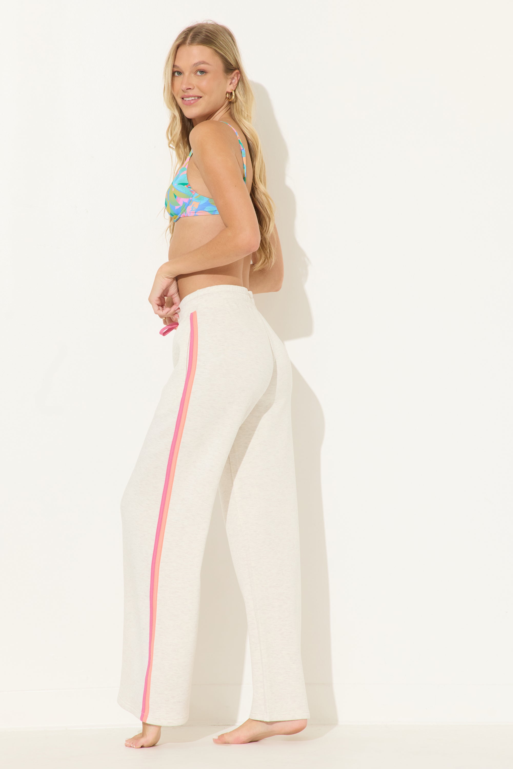 Heather Grey/Pink Coral Color Block Cloud Fleece Pant