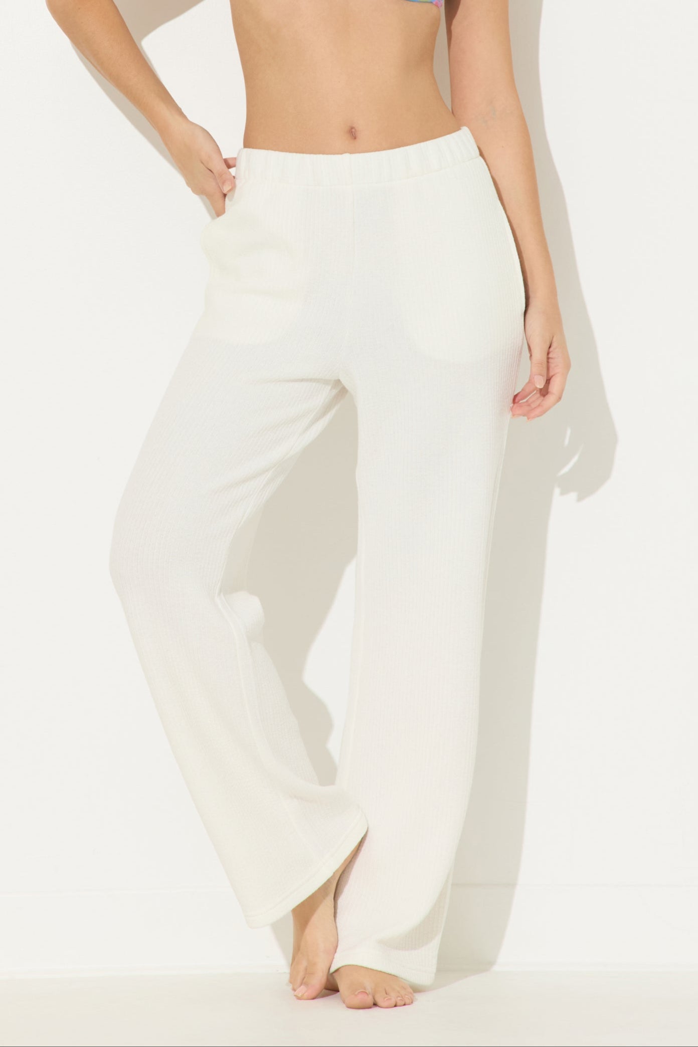 White Ocean Texture Rib Cord Pants