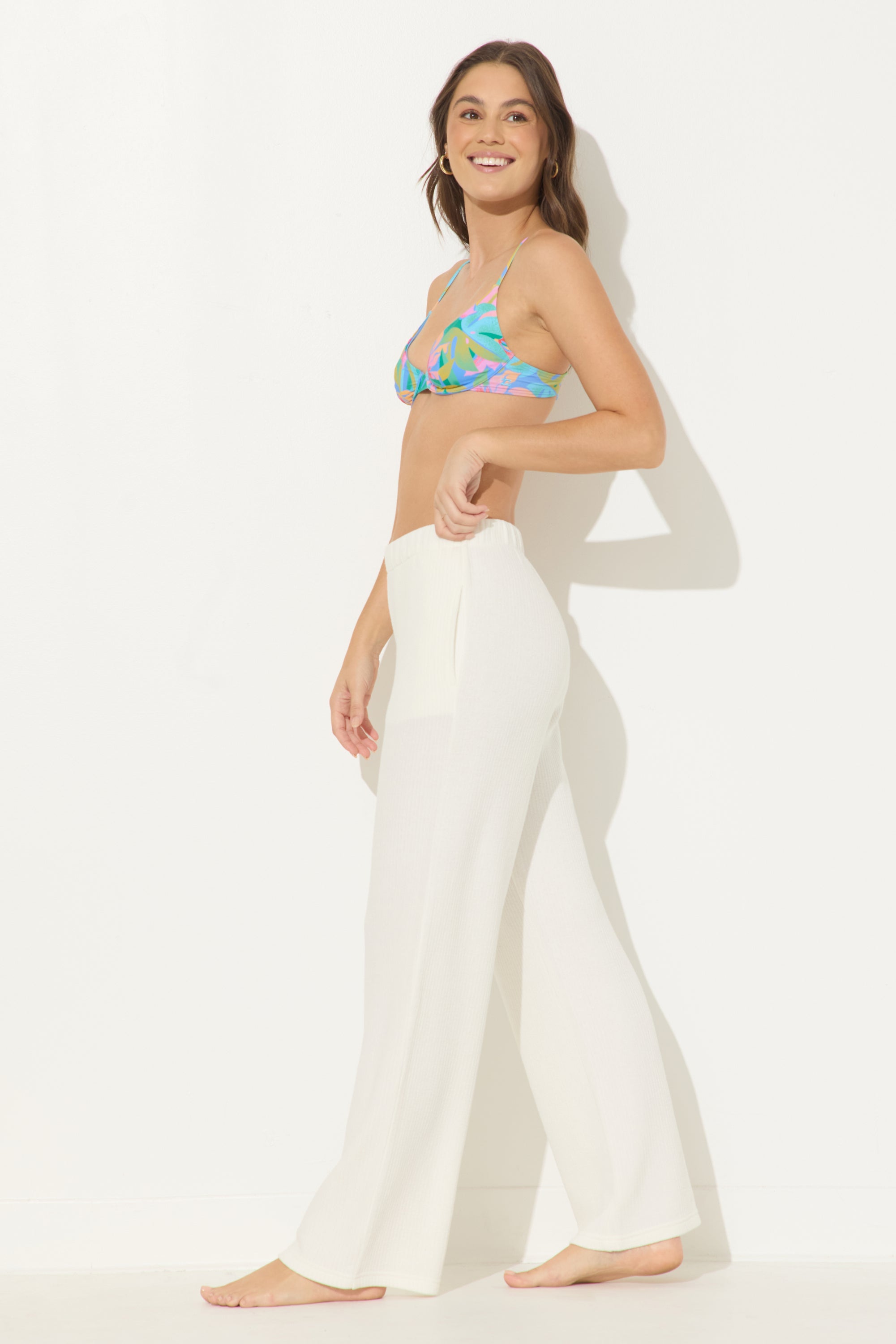 White Ocean Texture Rib Cord Pants