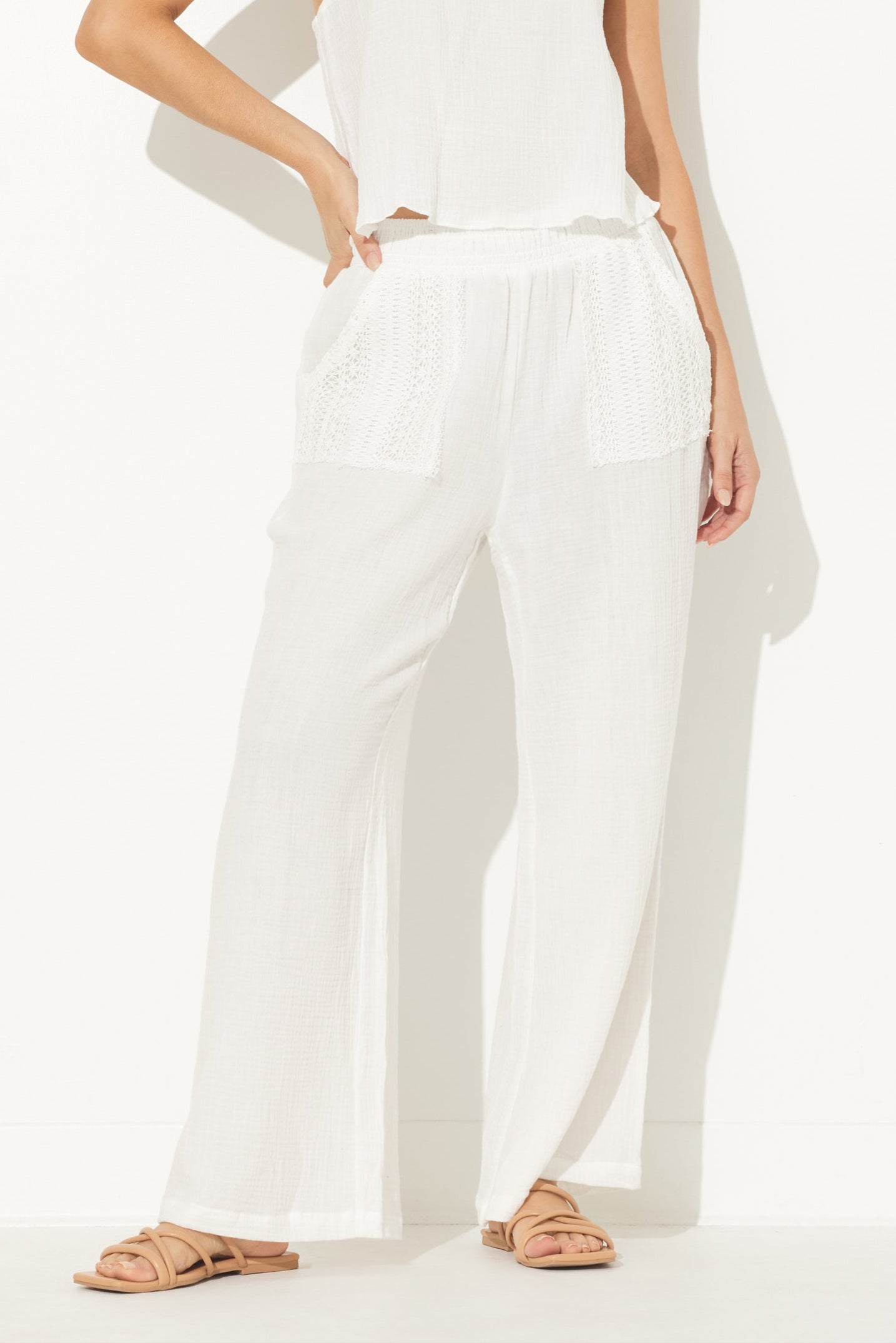 White Gauze w/ Crochet Pants