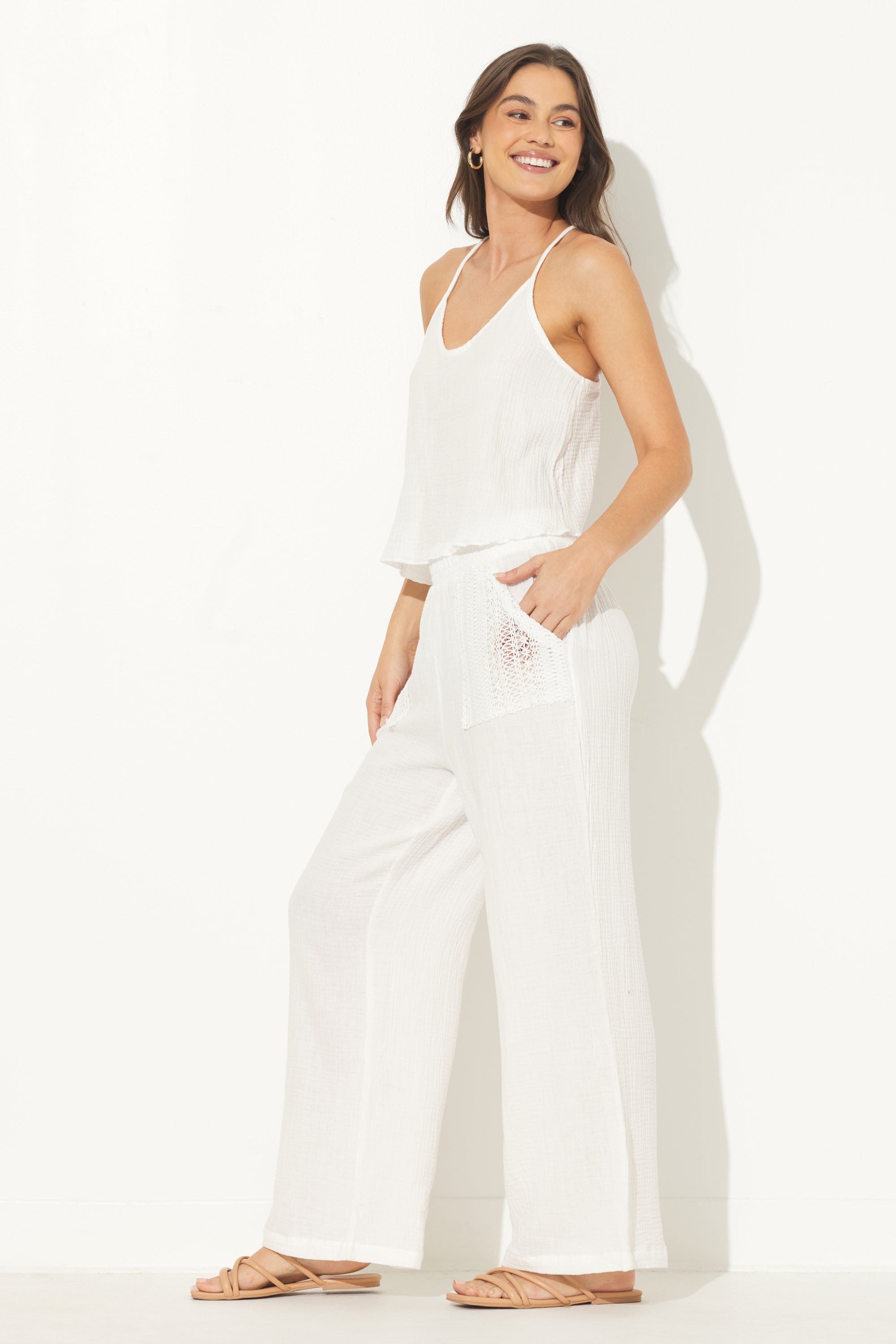 White Gauze w/ Crochet Pants