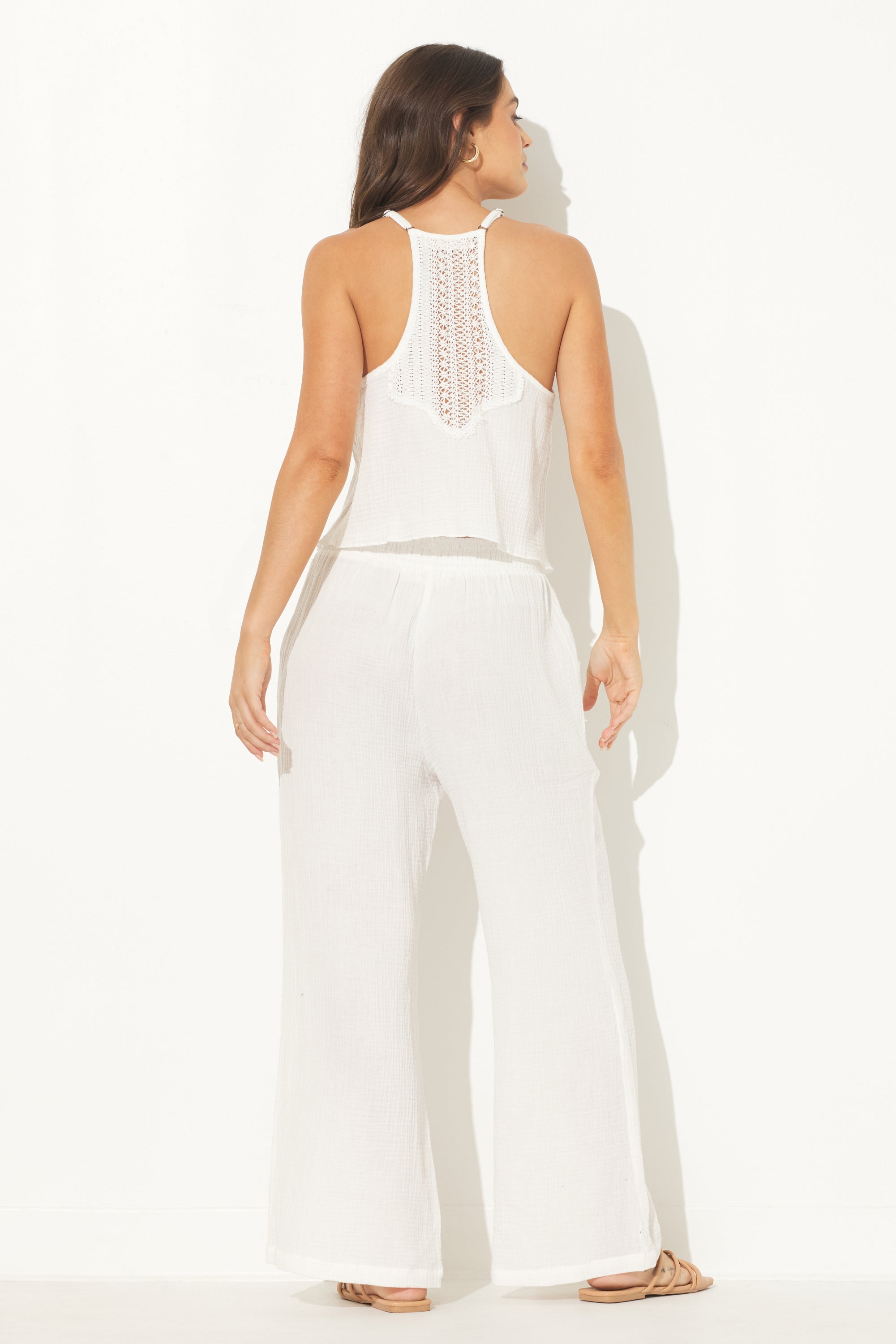 White Gauze w/ Crochet Pants