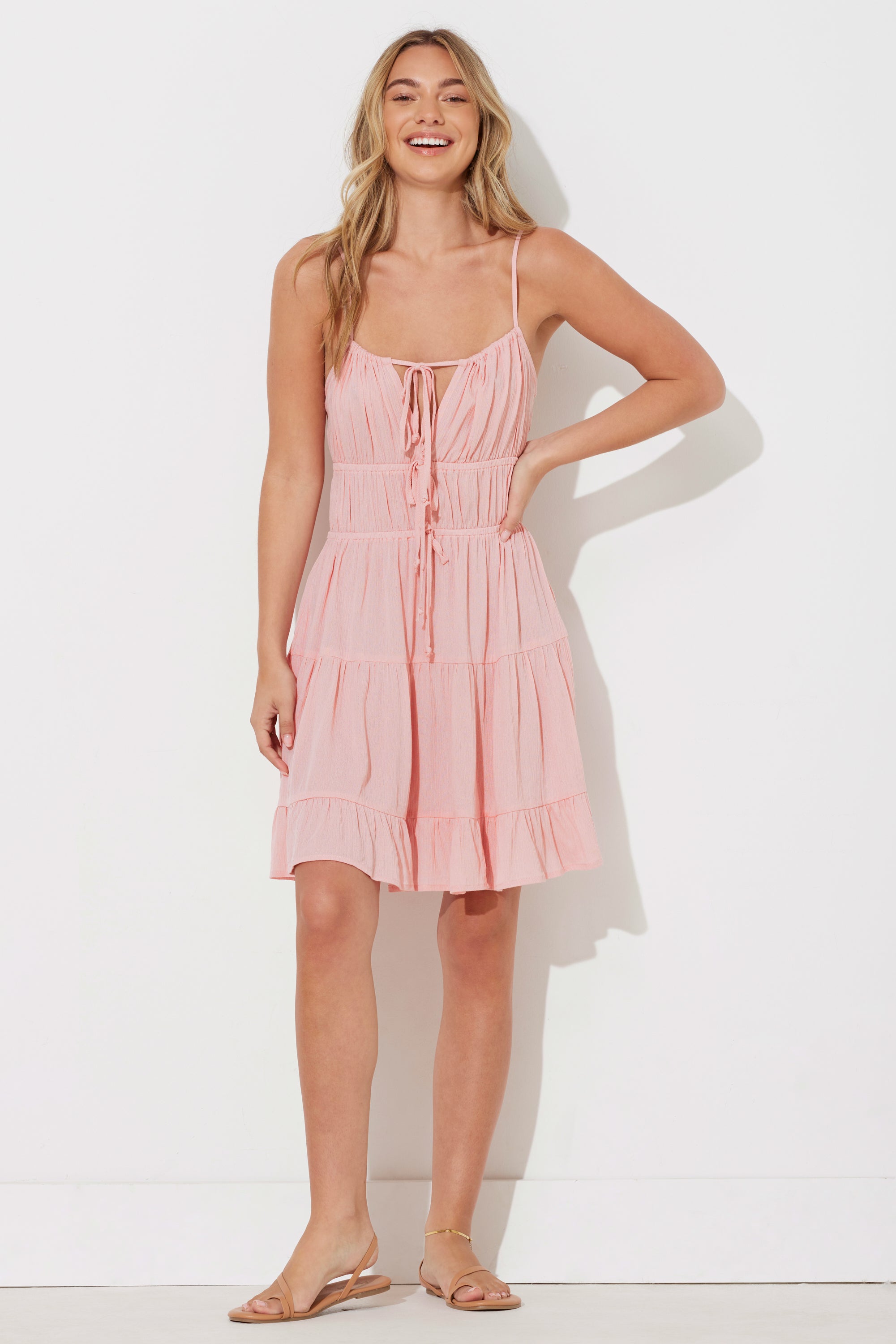 Pink Rose Tie Front Promo Dress