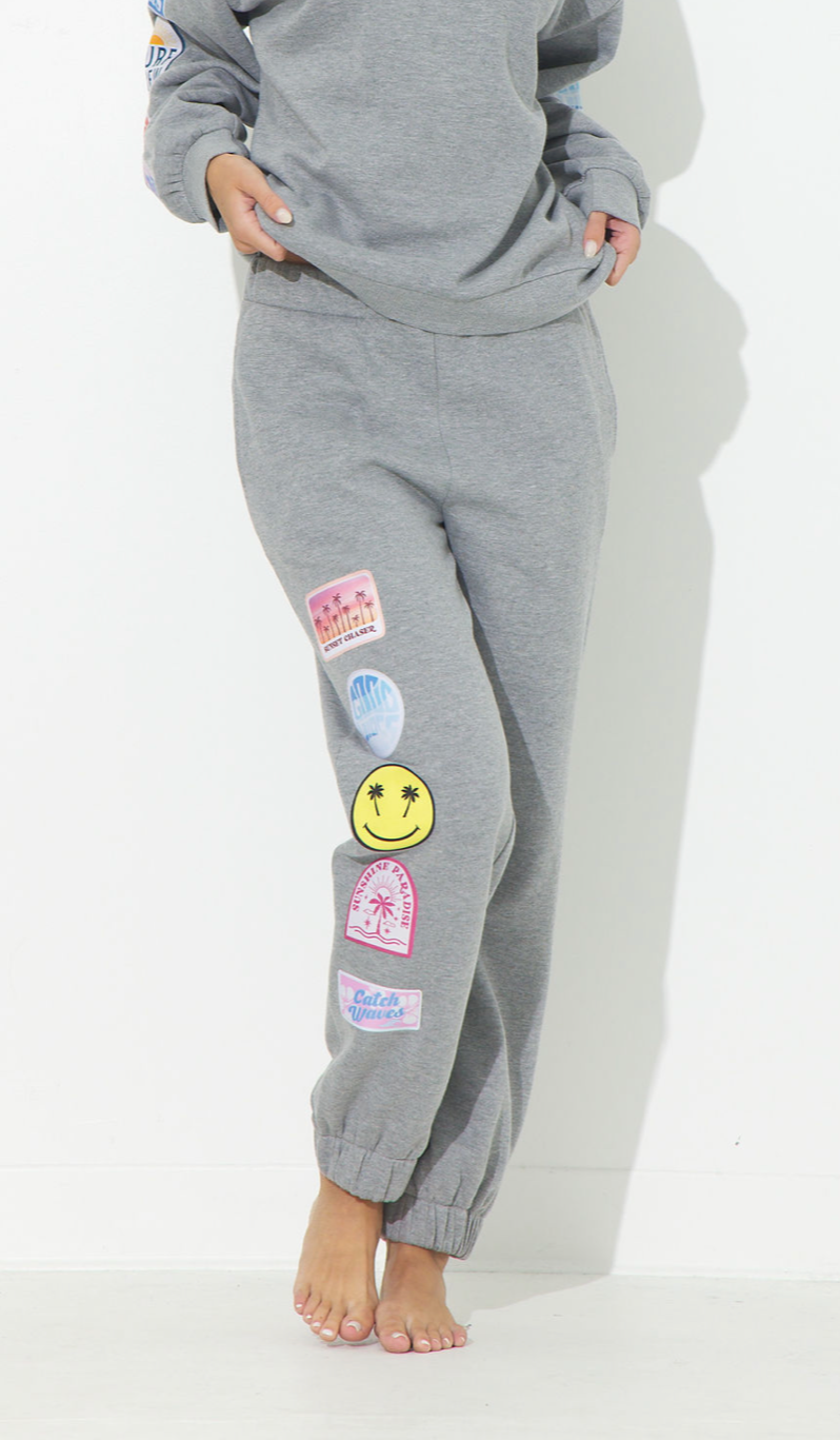Athletic Grey Surf Wash Jogger with Patches