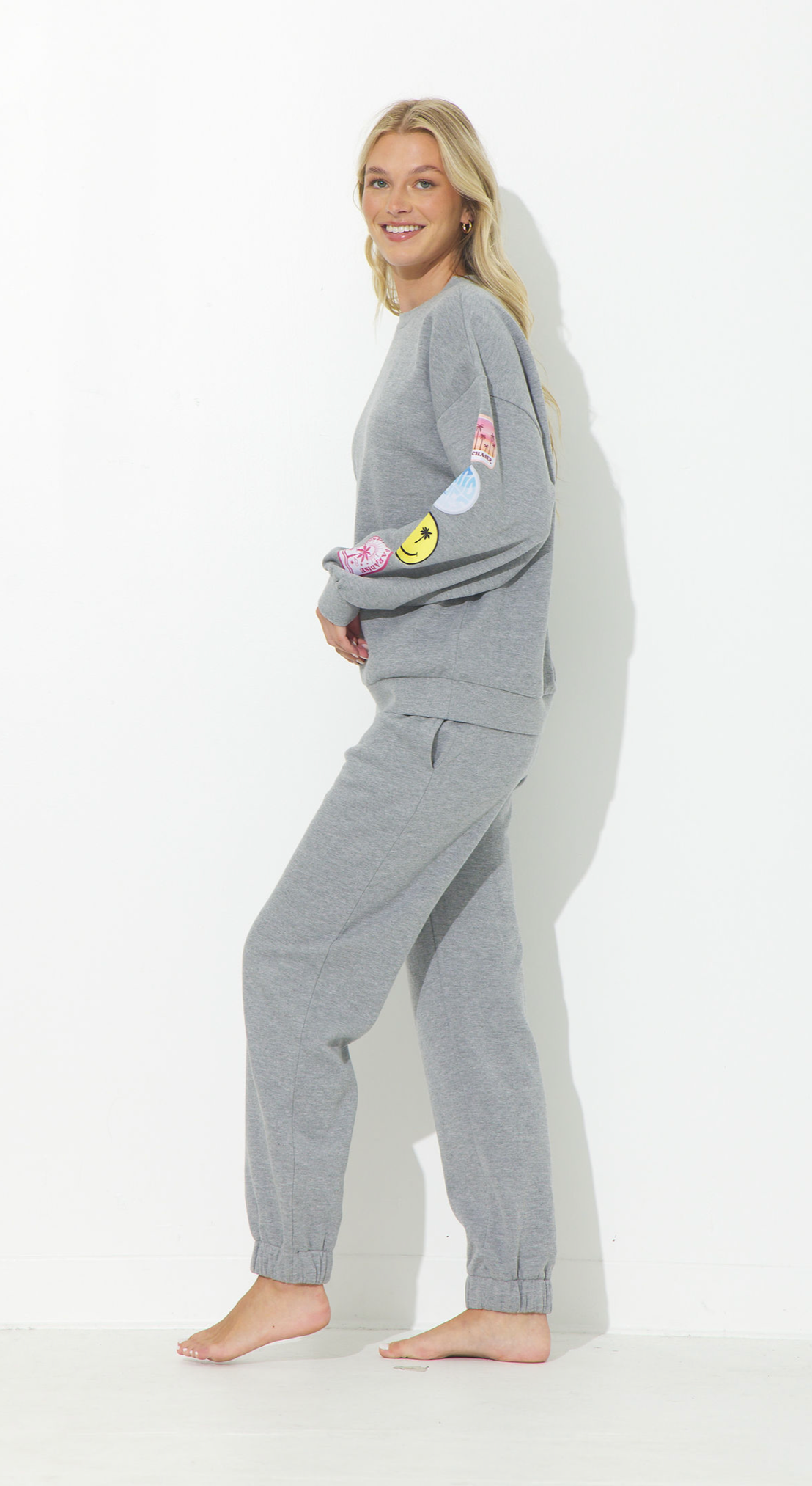 Athletic Grey Surf Wash Crew With Patches