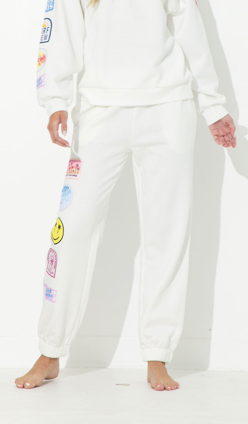 White Surf Wash Jogger with Patches