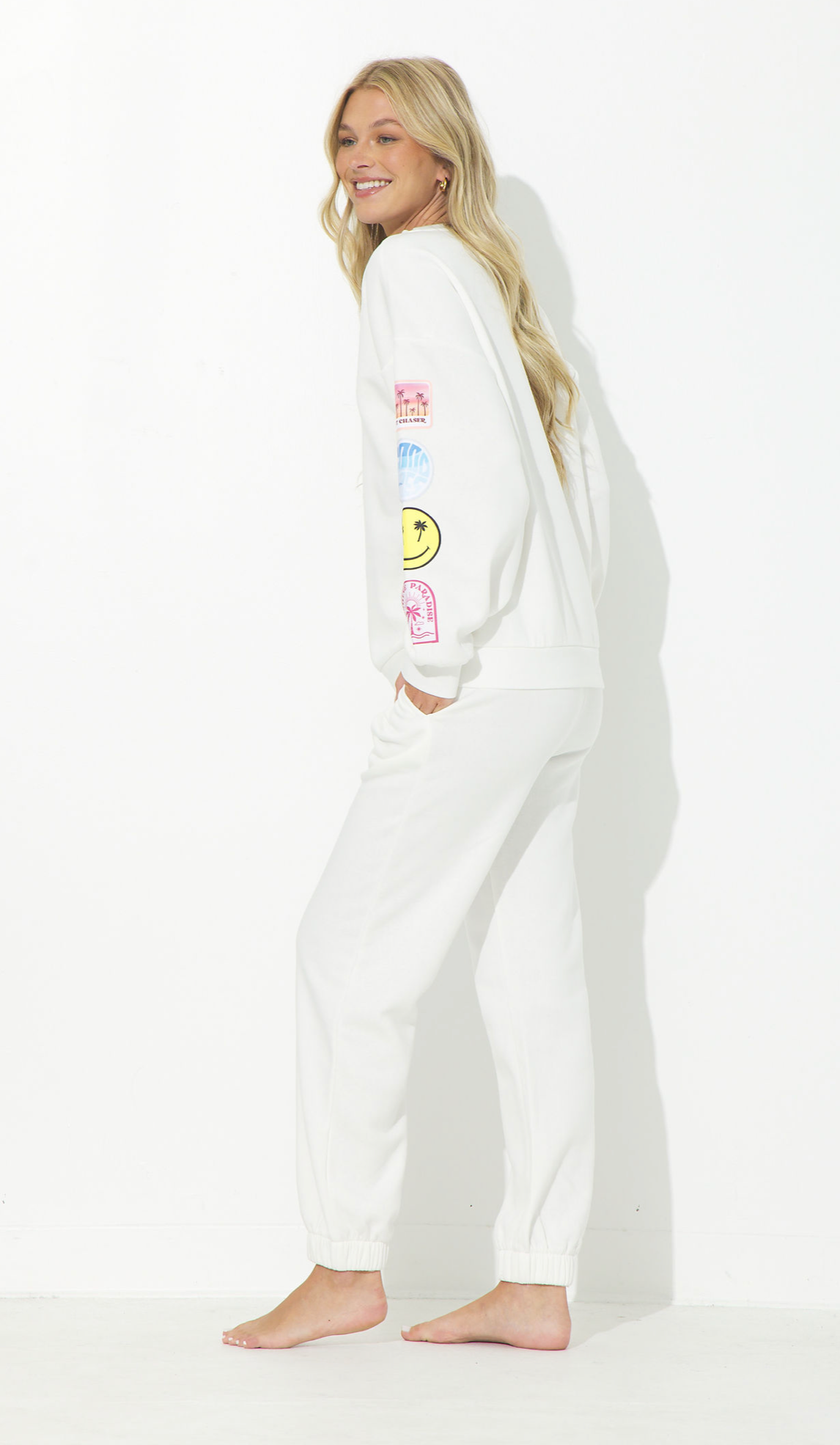 White Surf Wash Jogger with Patches